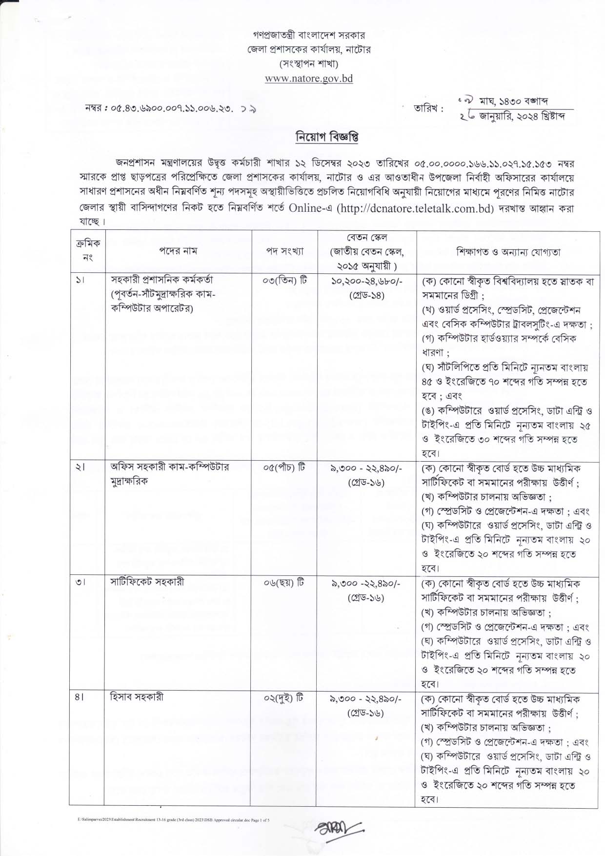 Natore DC Office Job Circular 2024 Jagojobs24 Com   Natore DC Office Job Circular 2024 Page 0001 